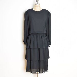 vintage 80s dress black tiered flapper whimsigoth ruffle bloused XL